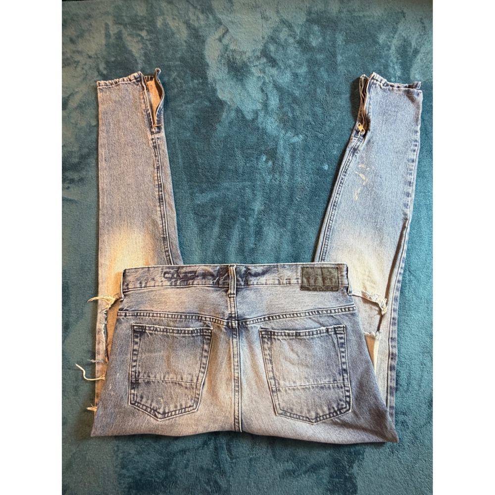 PacSun Men Skinny Distressed Jeans Blue Medium Wash Ankle Zip Denim 32x32